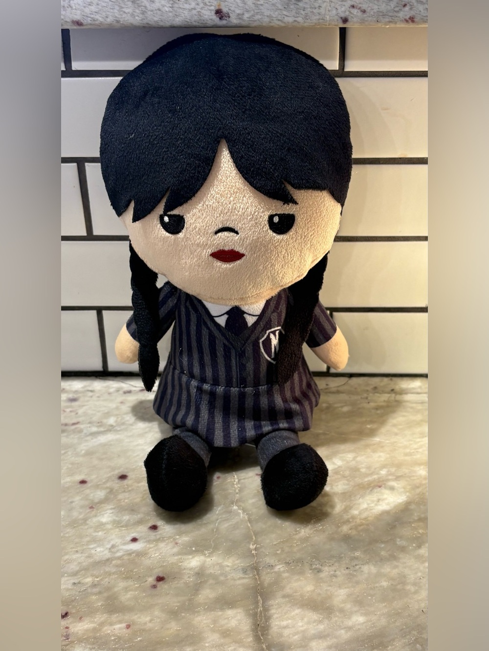 Plush Girl Doll in Black and Cream School Uniform - Kids Toys